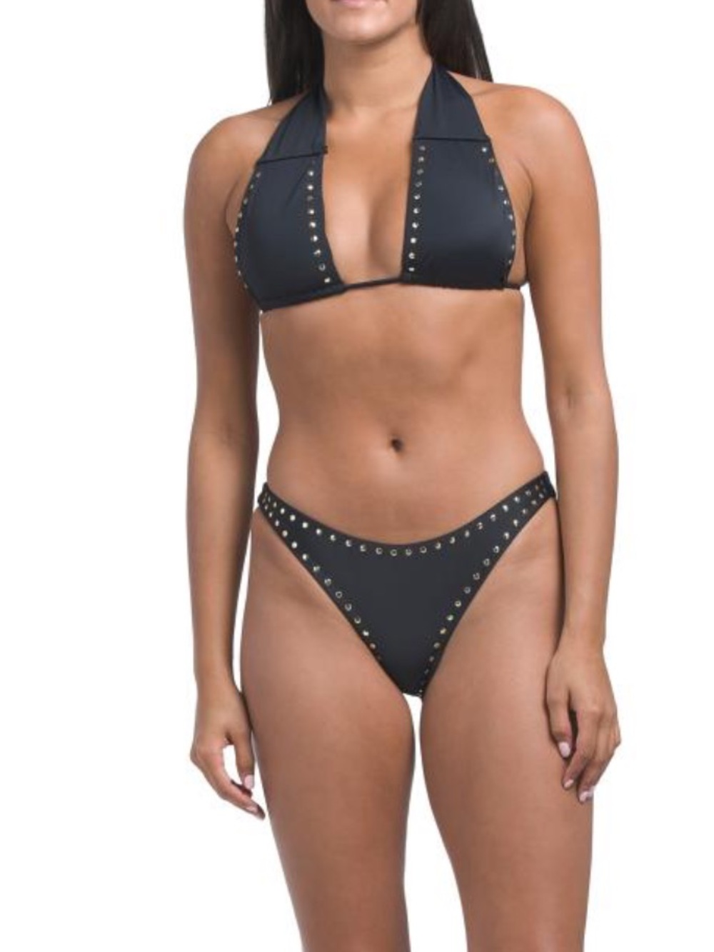 Rebecca Minkoff Black Studded Halter Bikini Set - Women Swim